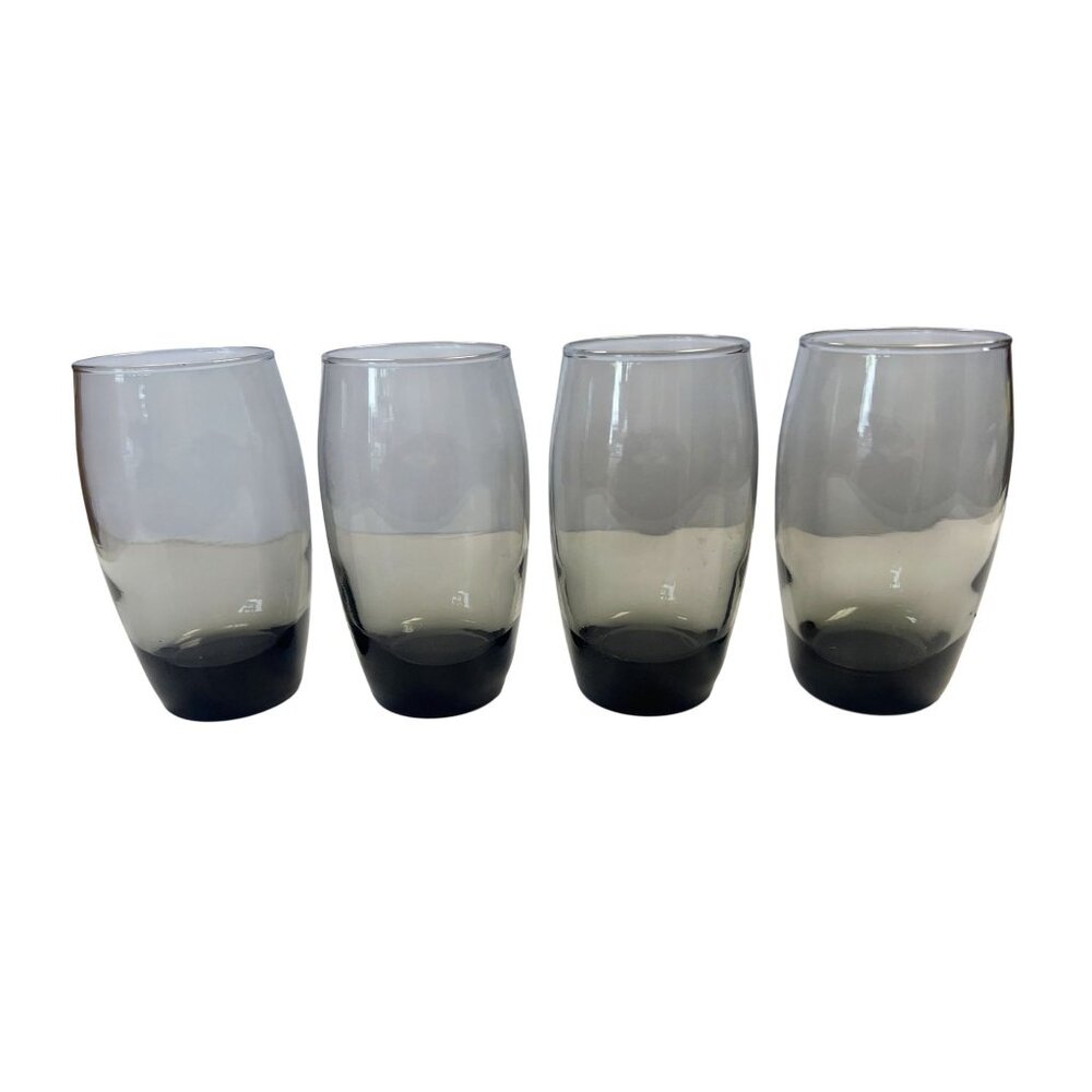 Drinking Water Ice Tea Glasses Roly Polly Grey Smoke Set 4 Vintage Ombre Heavy - Picture 3 of 8